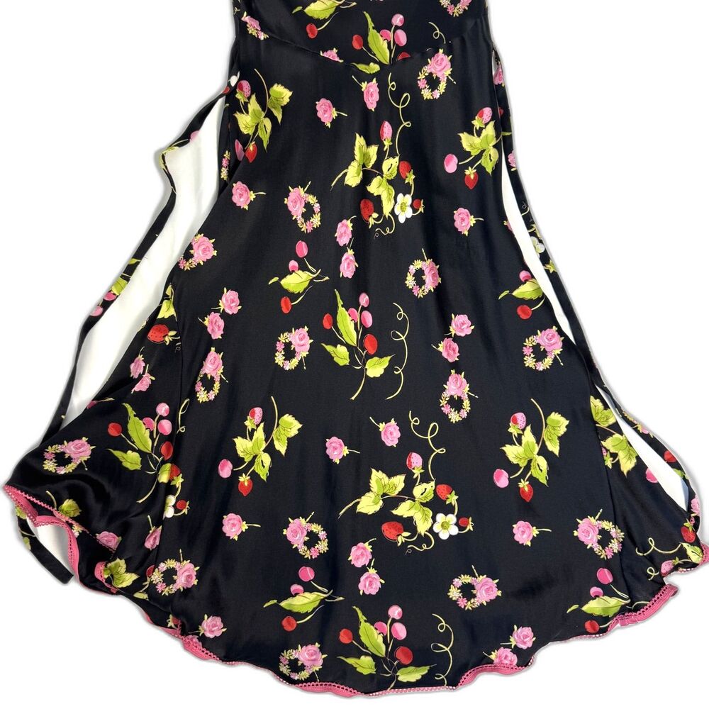 Size 6 Y2K Vintage Betsey Johnson silk dress strawberry cherry fruit print - Picture 6 of 6